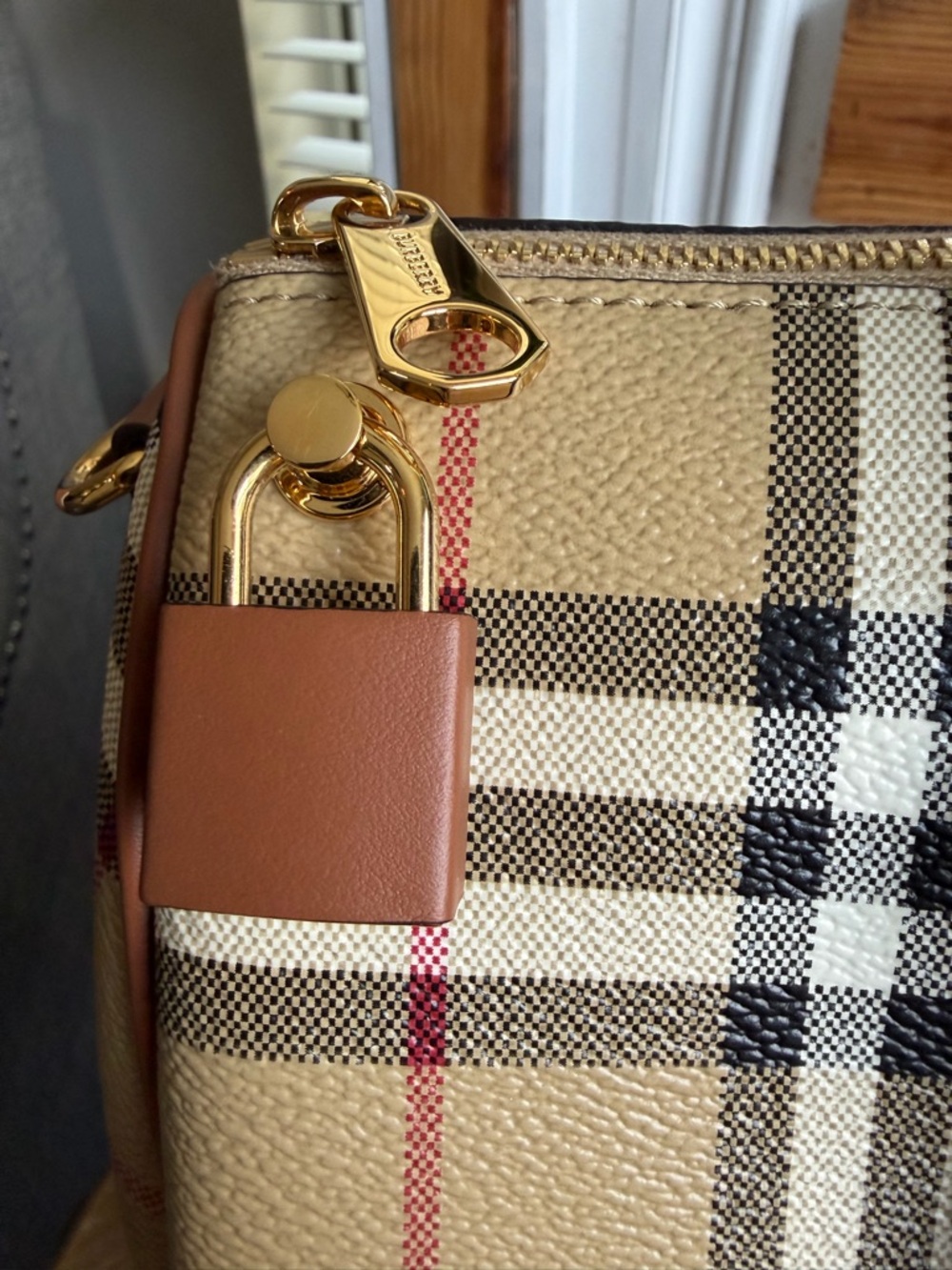 Burberry Medium Check Bowling Bag handle and shoulder carry w/ free purse charm! - Picture 4 of 16